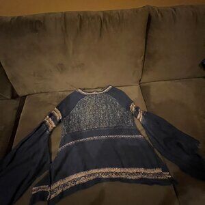 Free People Blue Sweater with slit Bell Sleeves